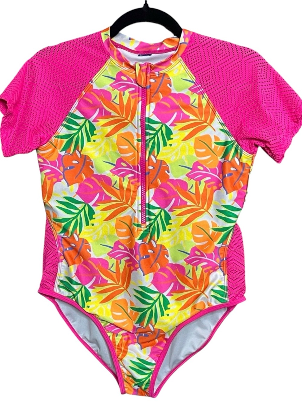 Ocean Gear Tropical Print One-Piece Rash Guard Swimsuit Girls Pit-to-Pit:16-18”